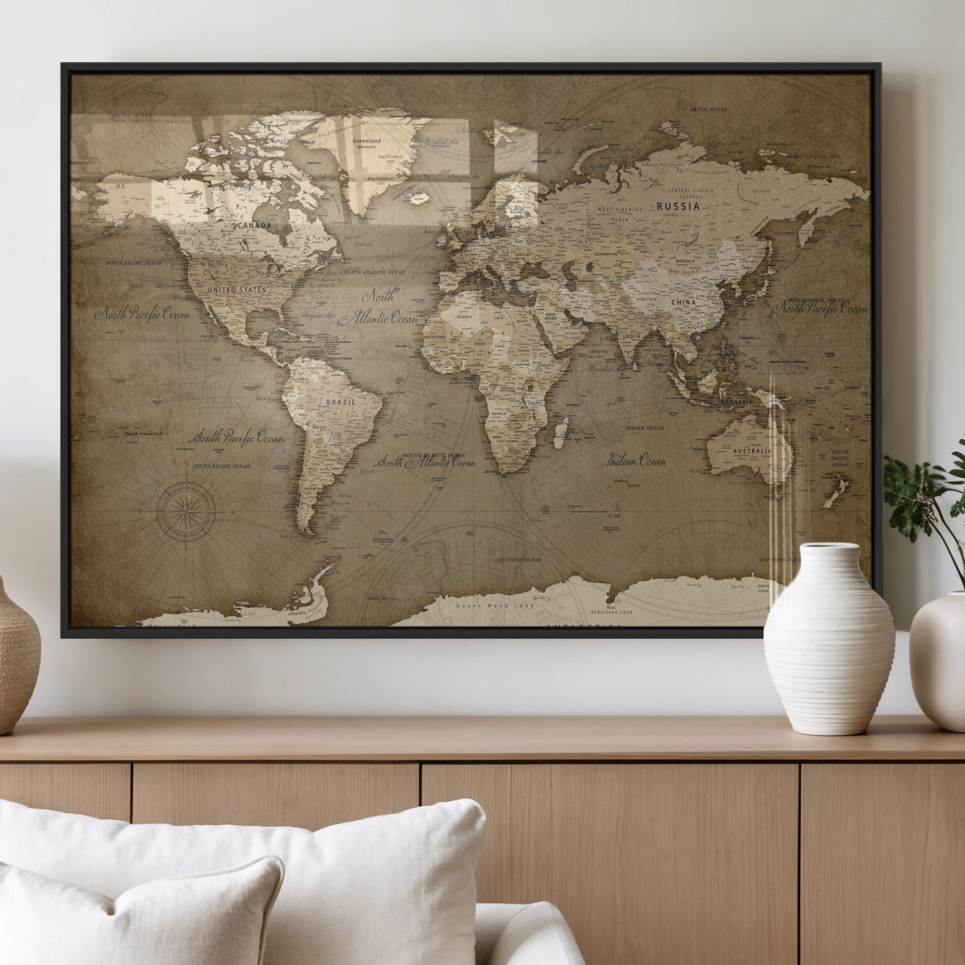 82314635-MGV-CV-36X24 - World Map Wall Art Canvas Print, Modern Decorative Framed Map Artwork Prints for Living Room, Office, Bedroom Wall Decor