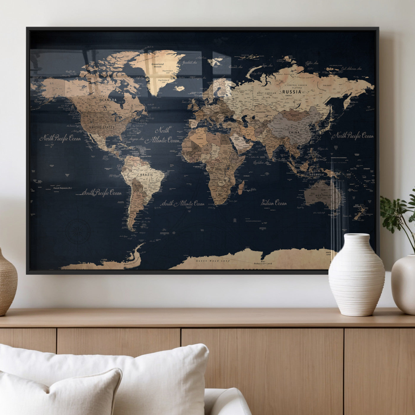 53971530-MGV-CV-36X24 - World Map Wall Art Canvas Print, Modern Decorative Framed Map Artwork Prints for Living Room, Office, Bedroom Wall Decor