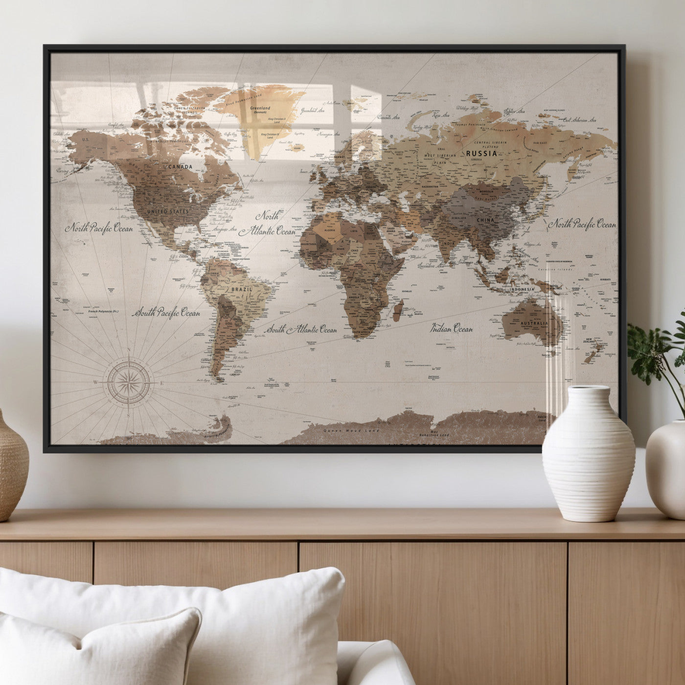 69860078-MGV-CV-36X24 - World Map Wall Art Canvas Print, Modern Decorative Framed Map Artwork Prints for Living Room, Office, Bedroom Wall Decor