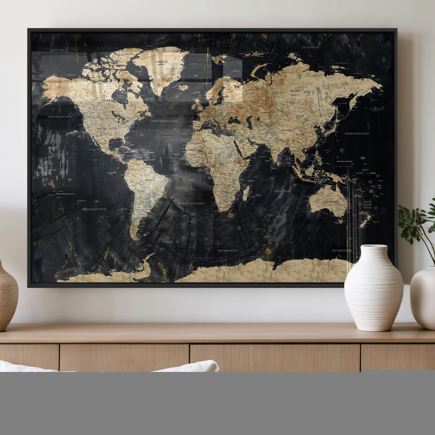 45535041-MGV-CV-36X24 - World Map Wall Art Canvas Print, Modern Decorative Framed Map Artwork Prints for Living Room, Office, Bedroom Wall Decor