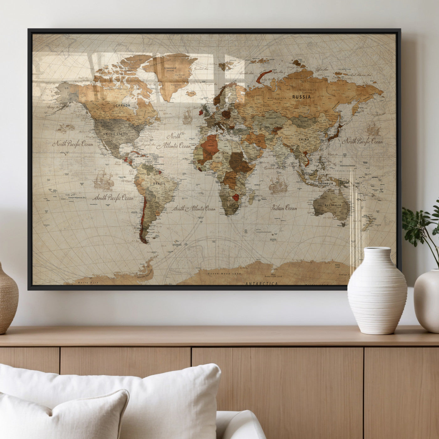 30704397-MGV-CV-36X24 - World Map Wall Art Canvas Print, Modern Decorative Framed Map Artwork Prints for Living Room, Office, Bedroom Wall Decor