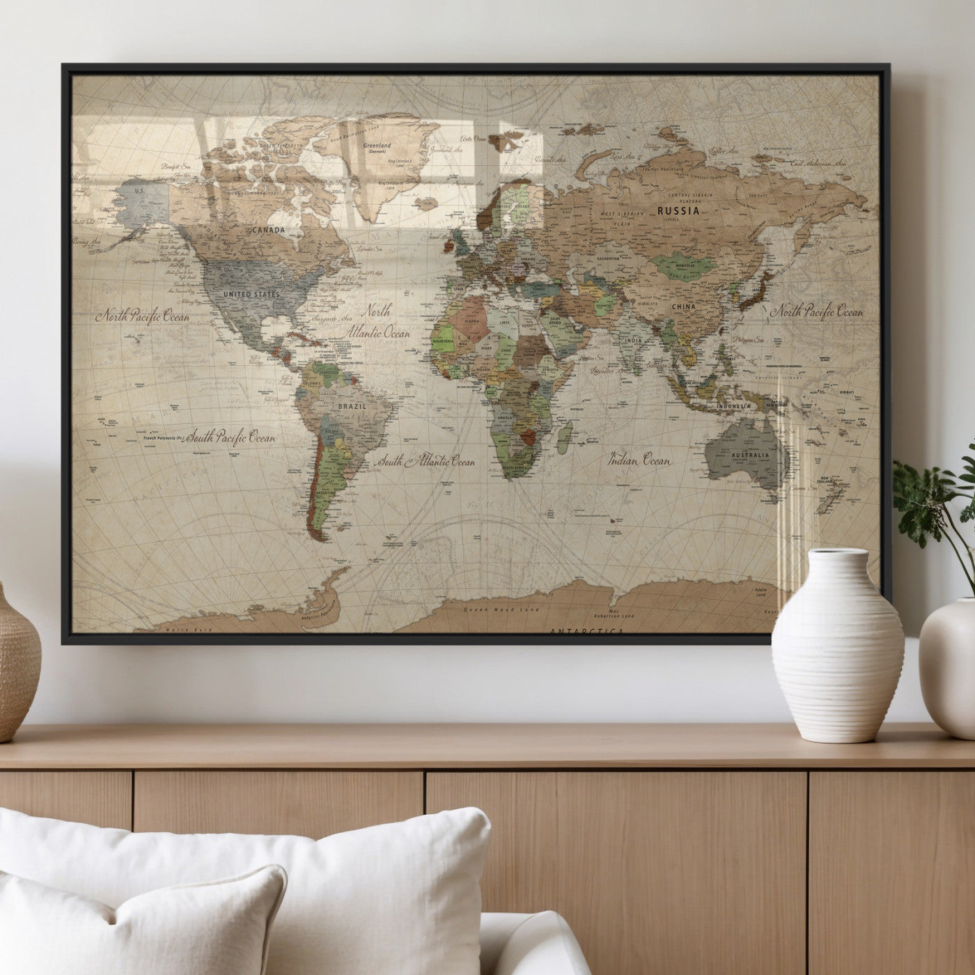 36735609-MGV-CV-36X24 - World Map Wall Art Canvas Print, Modern Decorative Framed Map Artwork Prints for Living Room, Office, Bedroom Wall Decor