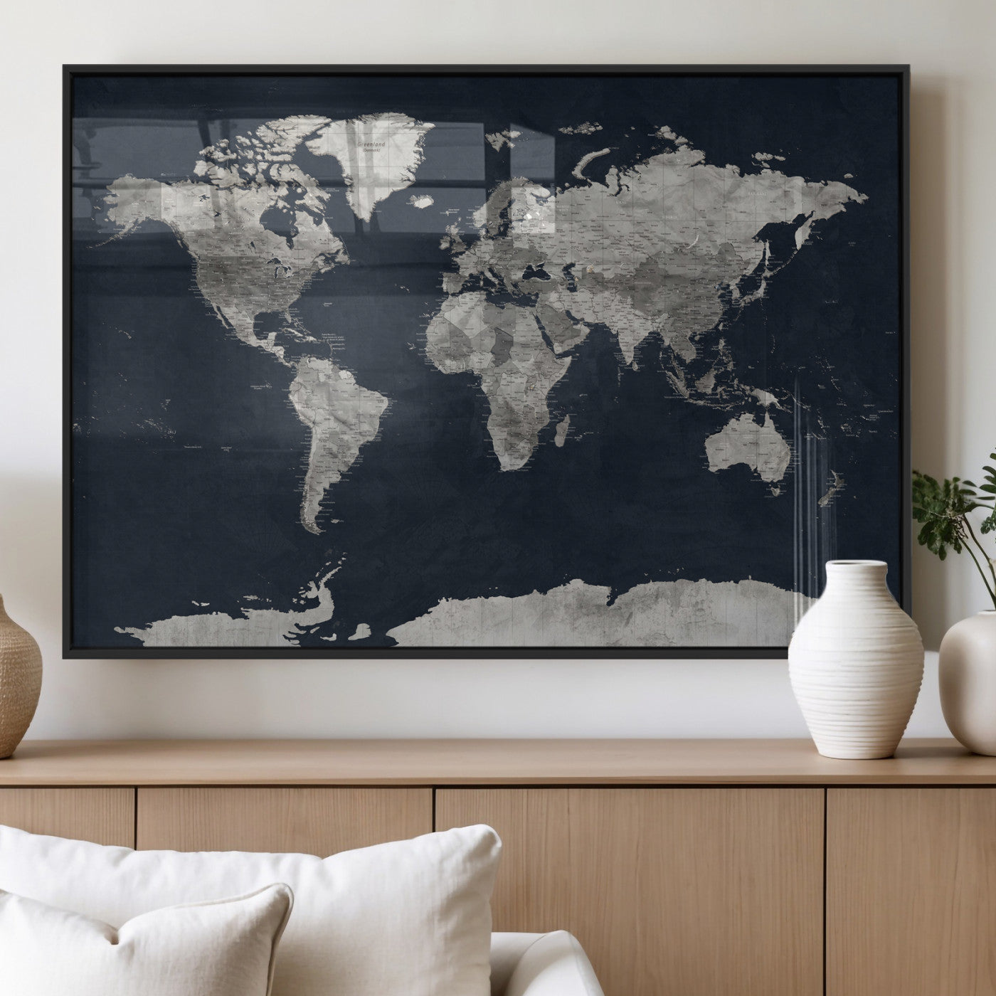 53886659-MGV-CV-36X24 - World Map Wall Art Canvas Print, Modern Decorative Framed Map Artwork Prints for Living Room, Office, Bedroom Wall Decor