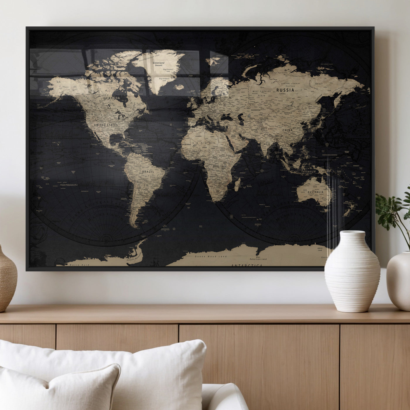 61835687-MGV-CV-36X24 - World Map Wall Art Canvas Print, Modern Decorative Framed Map Artwork Prints for Living Room, Office, Bedroom Wall Decor