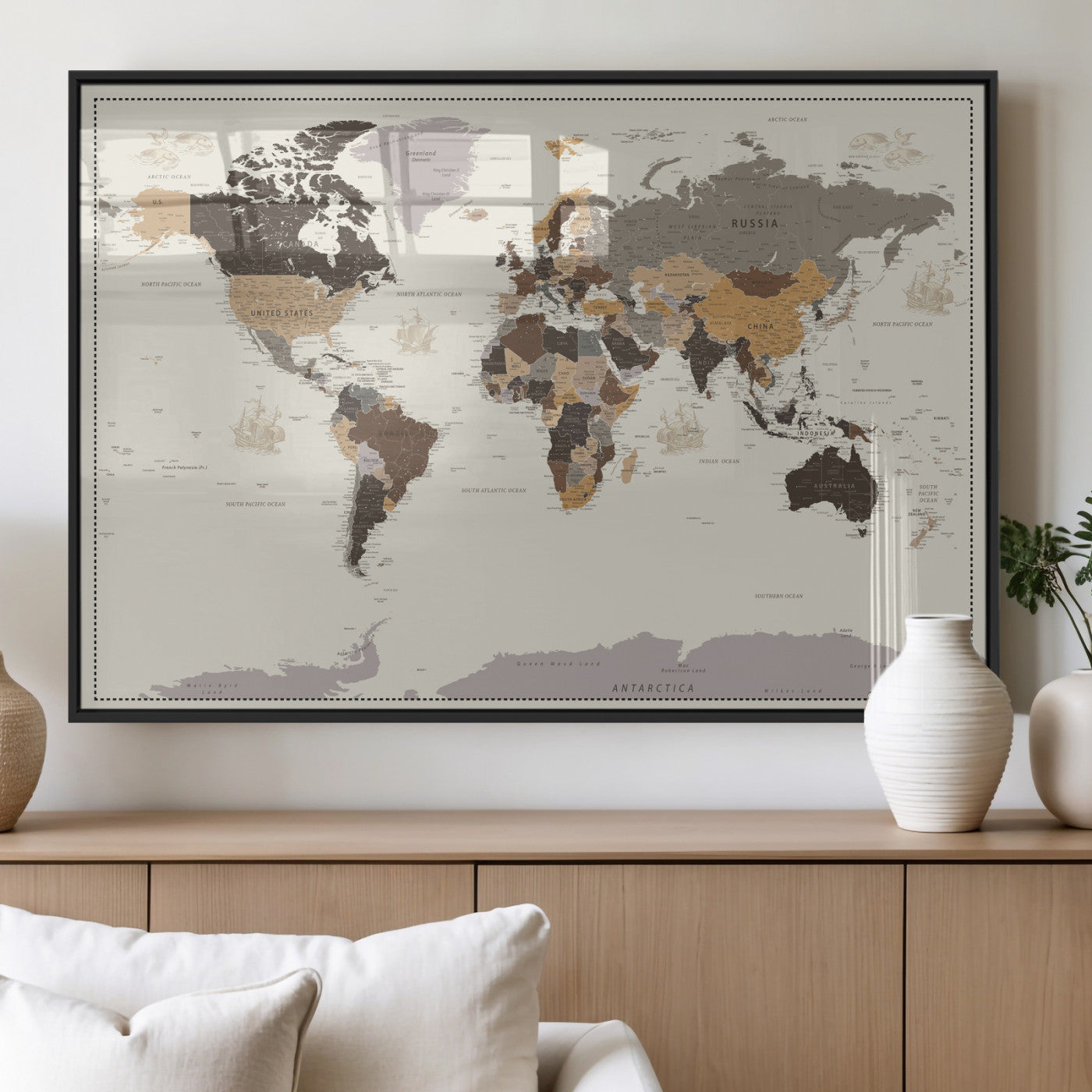 58777746-MGV-CV-36X24 - World Map Wall Art Canvas Print, Modern Decorative Framed Map Artwork Prints for Living Room, Office, Bedroom Wall Decor