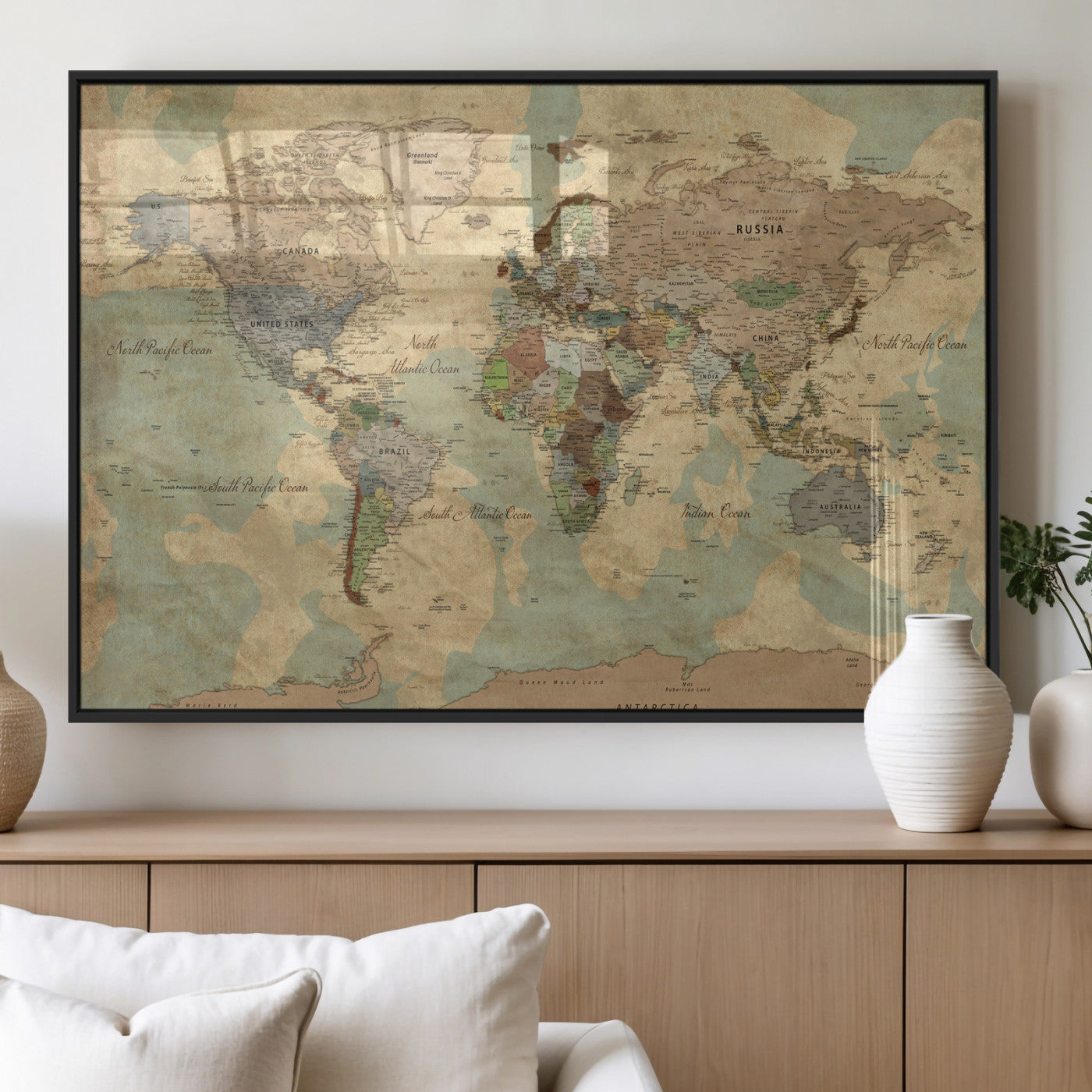 72396478-MGV-CV-36X24 - World Map Wall Art Canvas Print, Modern Decorative Framed Map Artwork Prints for Living Room, Office, Bedroom Wall Decor