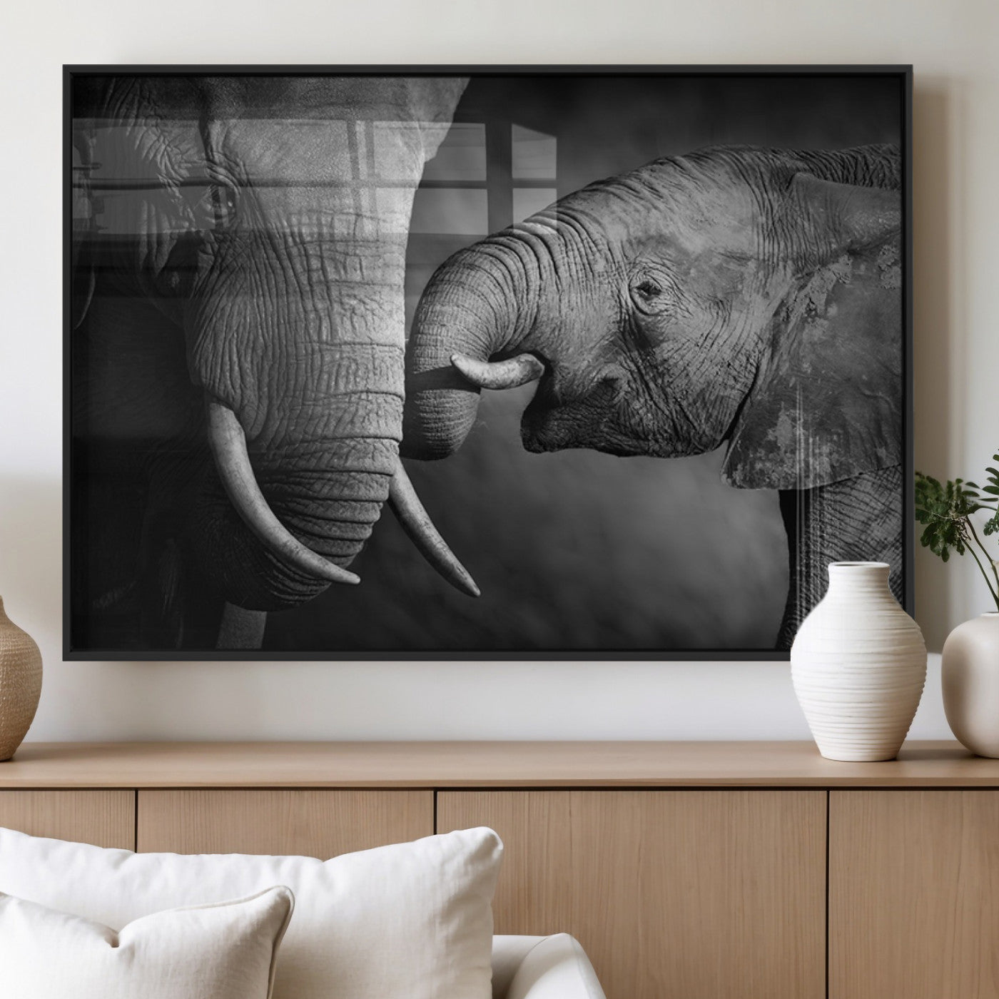 42691-MGV-FP-36X24-3P_Black-Elephant Family Wall Art Canvas, Framed Elephant Family Canvas Print