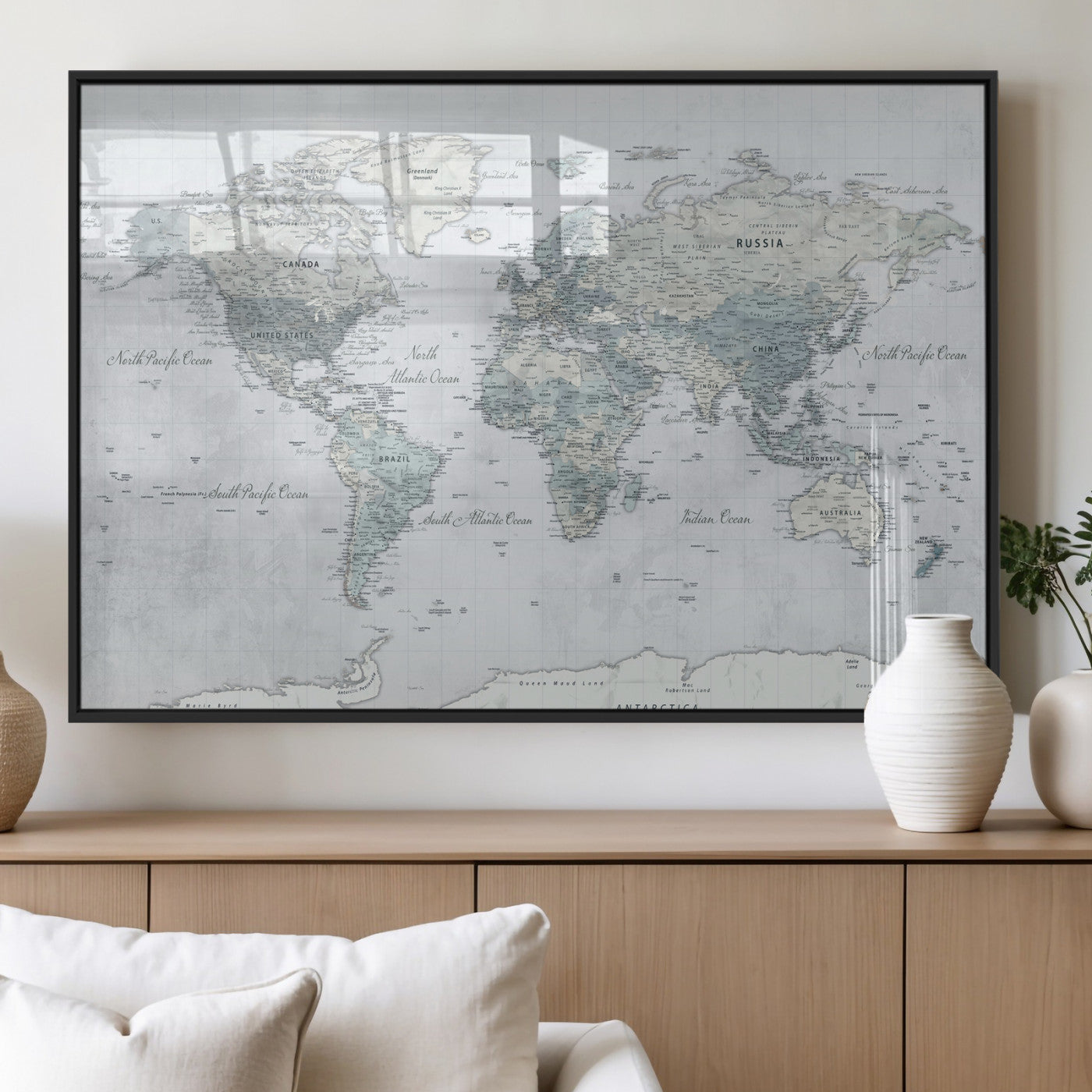 71091917-MGV-CV-36X24 - World Map Wall Art Canvas Print, Modern Decorative Framed Map Artwork Prints for Living Room, Office, Bedroom Wall Decor