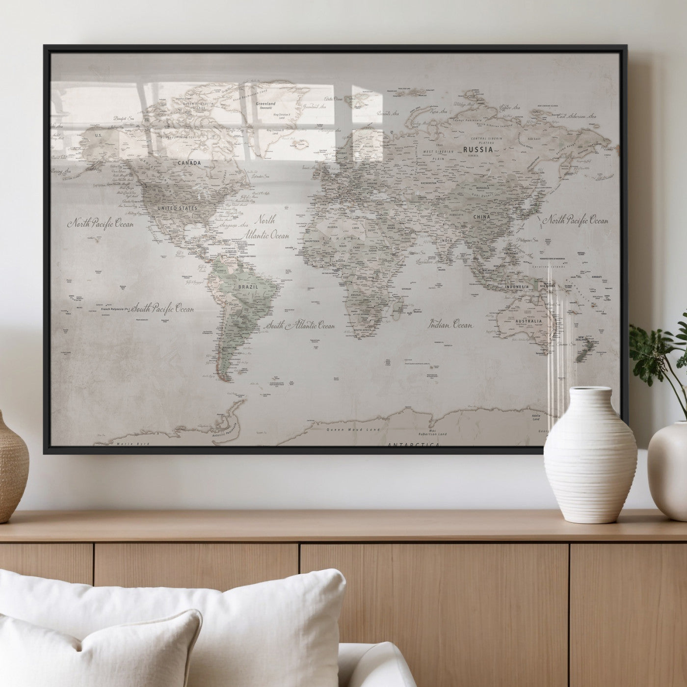 90355419-MGV-CV-36X24 - World Map Wall Art Canvas Print, Modern Decorative Framed Map Artwork Prints for Living Room, Office, Bedroom Wall Decor