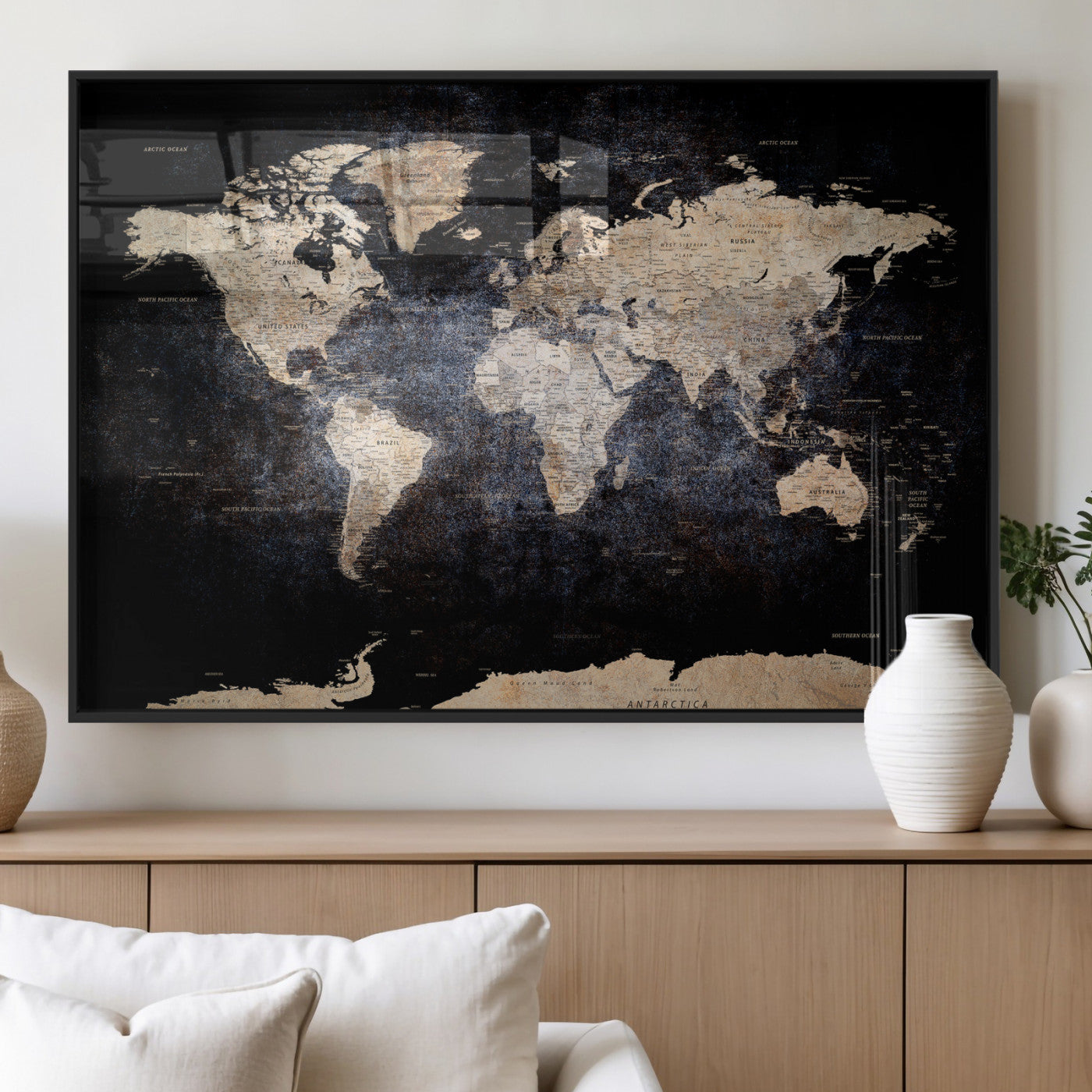 56713386-MGV-CV-36X24 - World Map Wall Art Canvas Print, Modern Decorative Framed Map Artwork Prints for Living Room, Office, Bedroom Wall Decor