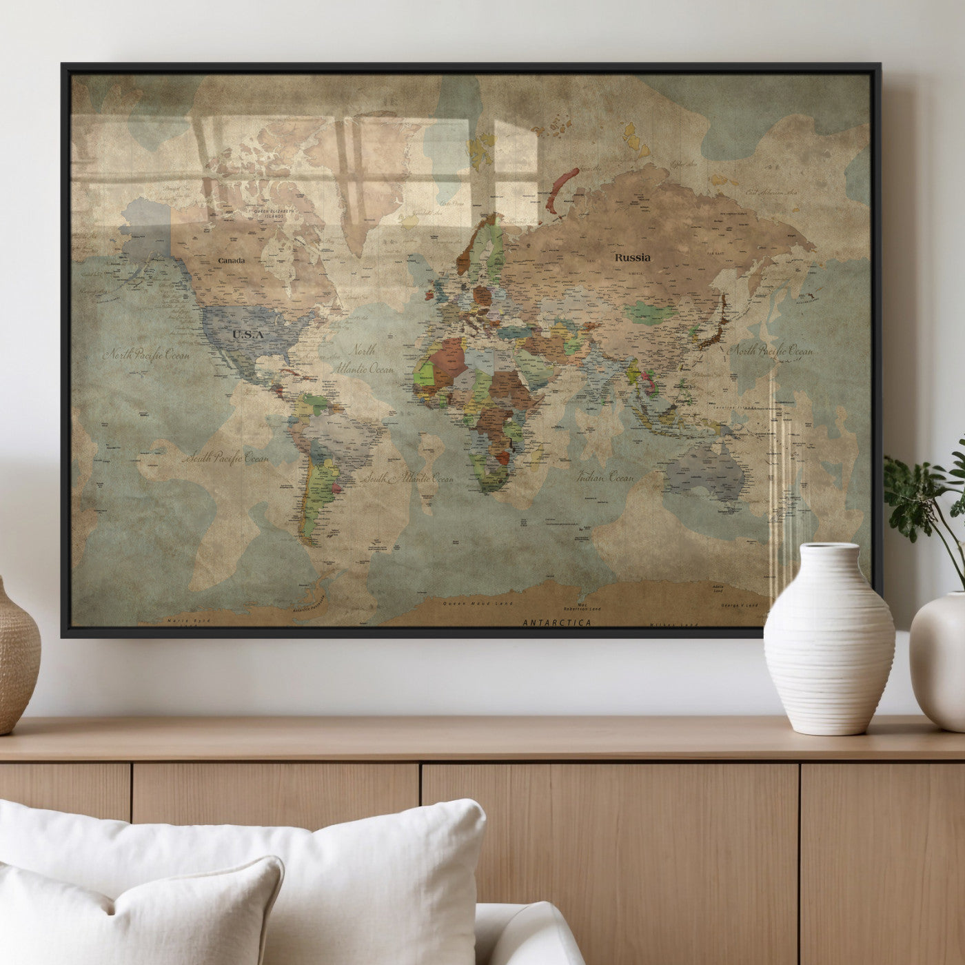31492148-MGV-CV-36X24 - World Map Wall Art Canvas Print, Modern Decorative Framed Map Artwork Prints for Living Room, Office, Bedroom Wall Decor