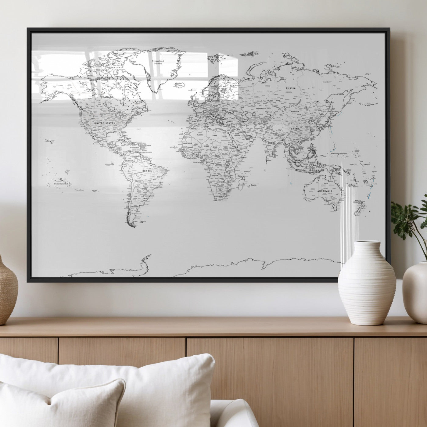 21002736-MGV-CV-36X24 - World Map Wall Art Canvas Print, Modern Decorative Framed Map Artwork Prints for Living Room, Office, Bedroom Wall Decor