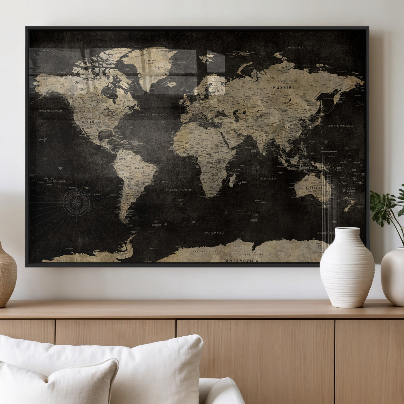60653880-MGV-CV-36X24 - World Map Wall Art Canvas Print, Modern Decorative Framed Map Artwork Prints for Living Room, Office, Bedroom Wall Decor