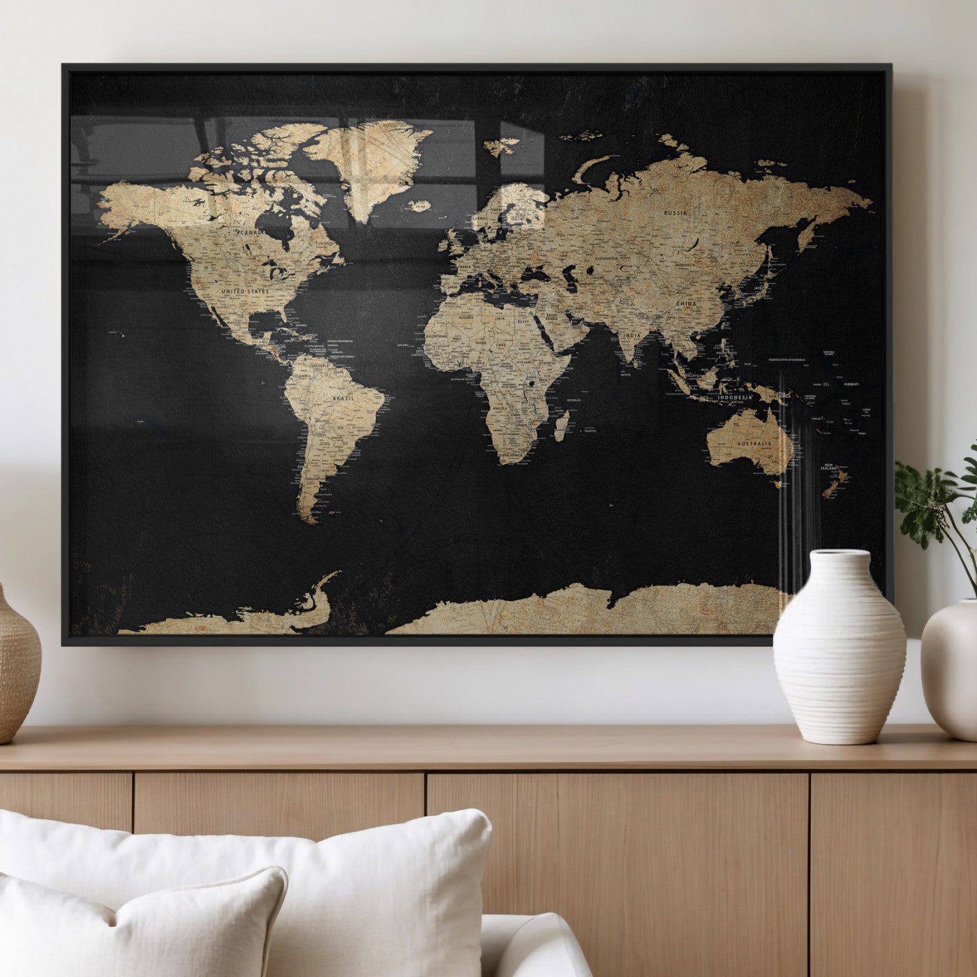 71518849-MGV-CV-36X24 - World Map Wall Art Canvas Print, Modern Decorative Framed Map Artwork Prints for Living Room, Office, Bedroom Wall Decor