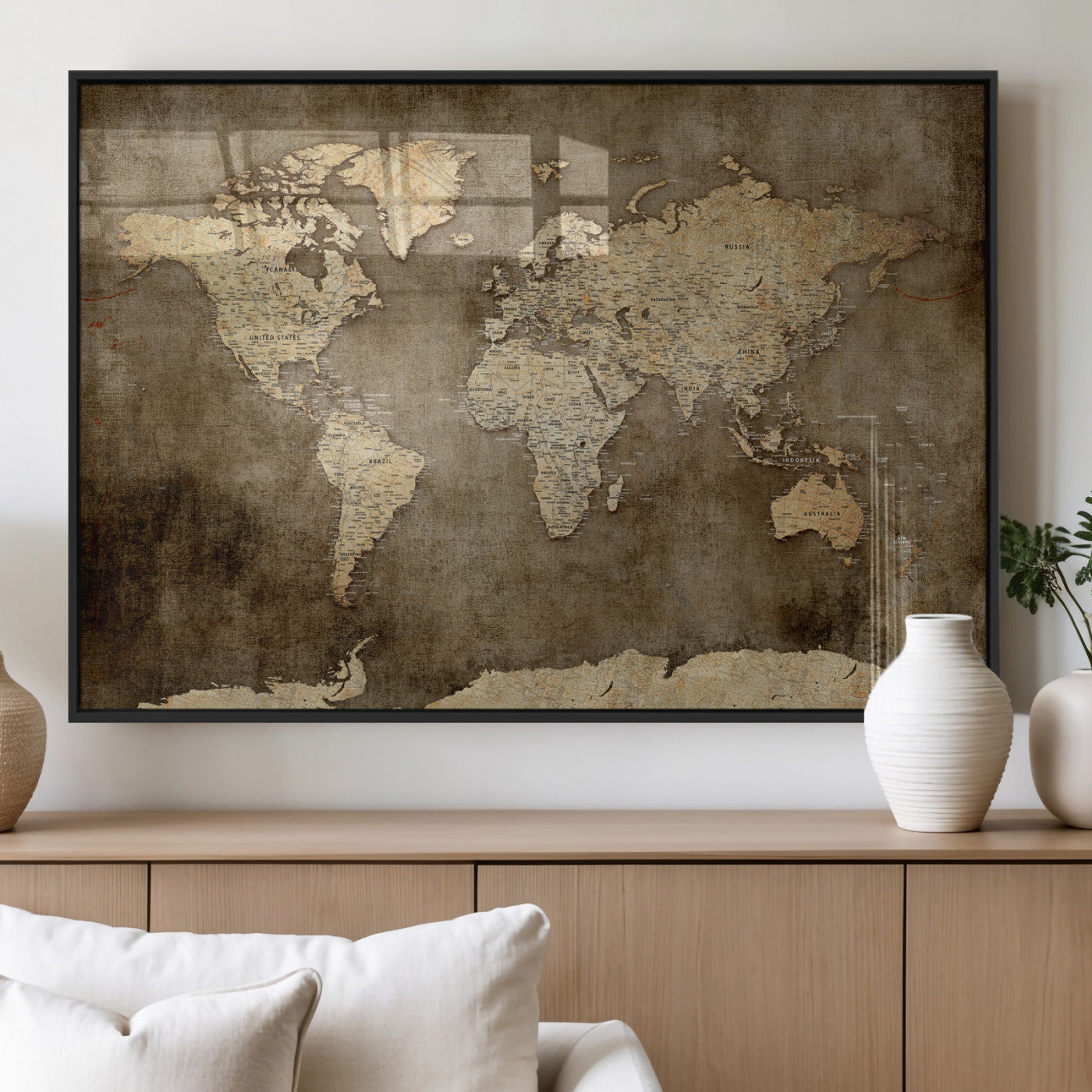 35847542-MGV-CV-36X24 - World Map Wall Art Canvas Print, Modern Decorative Framed Map Artwork Prints for Living Room, Office, Bedroom Wall Decor