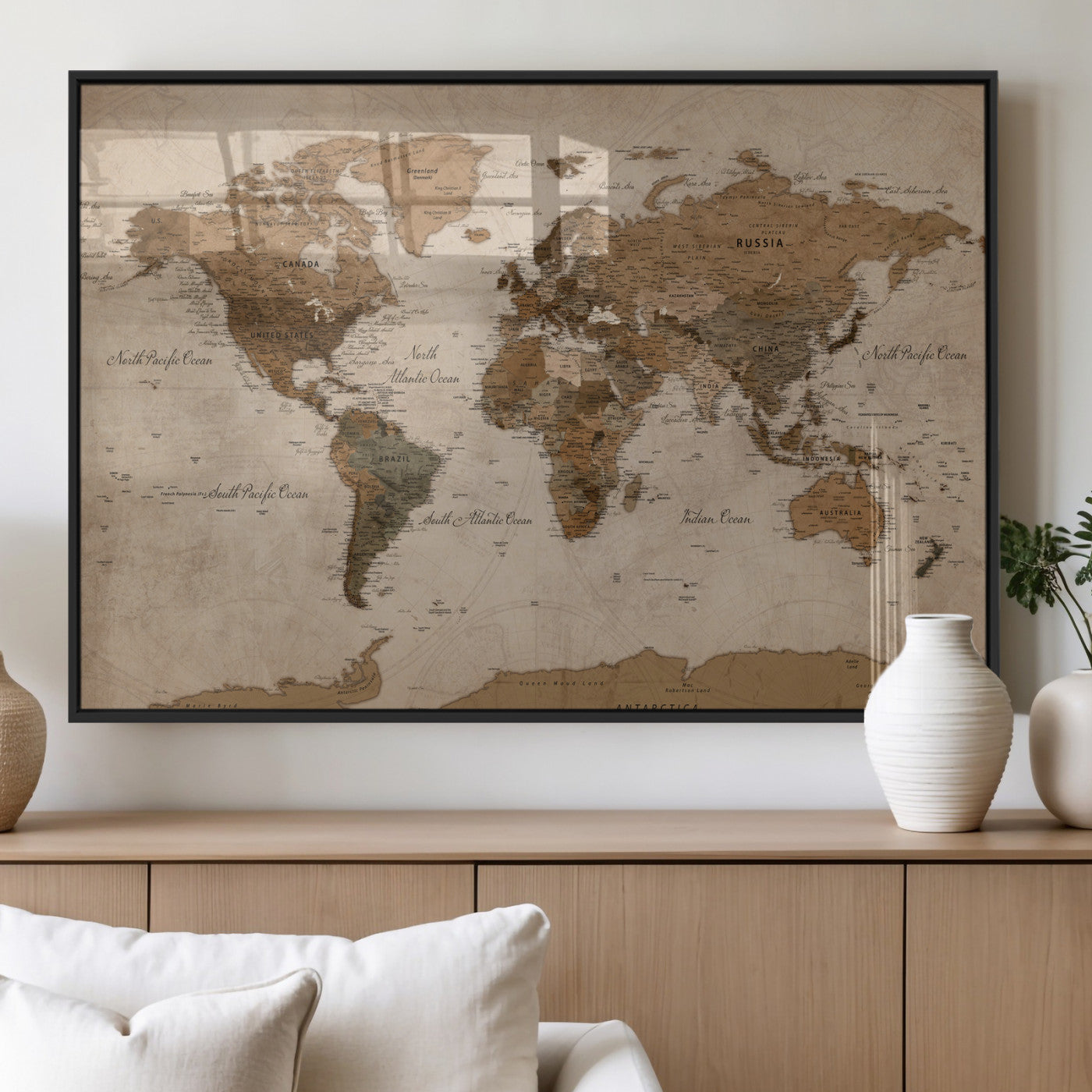 40064188-MGV-CV-36X24 - World Map Wall Art Canvas Print, Modern Decorative Framed Map Artwork Prints for Living Room, Office, Bedroom Wall Decor