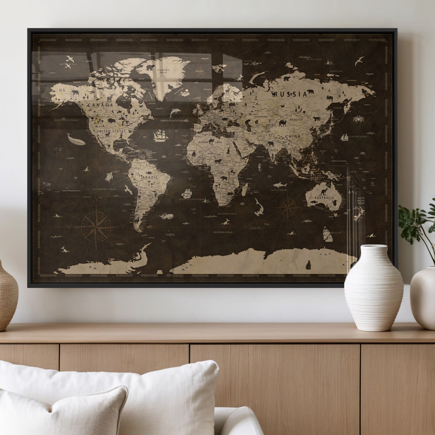 44276398-MGV-CV-36X24 - World Map Wall Art Canvas Print, Modern Decorative Framed Map Artwork Prints for Living Room, Office, Bedroom Wall Decor