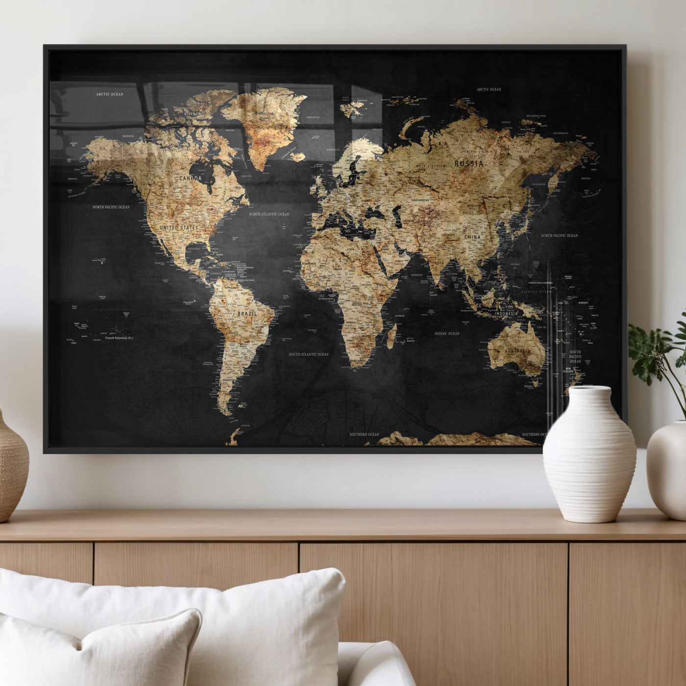 23568589-MGV-CV-36X24 - World Map Wall Art Canvas Print, Modern Decorative Framed Map Artwork Prints for Living Room, Office, Bedroom Wall Decor