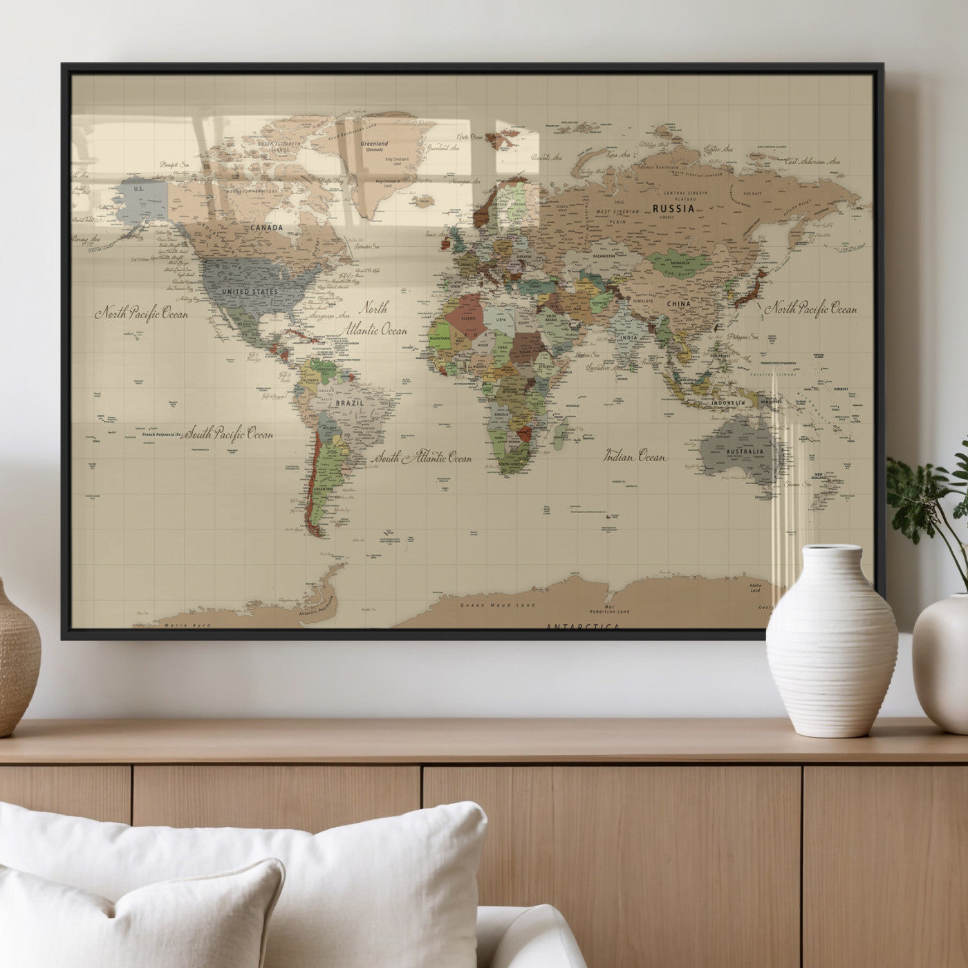 31407854-MGV-CV-36X24 - World Map Wall Art Canvas Print, Modern Decorative Framed Map Artwork Prints for Living Room, Office, Bedroom Wall Decor