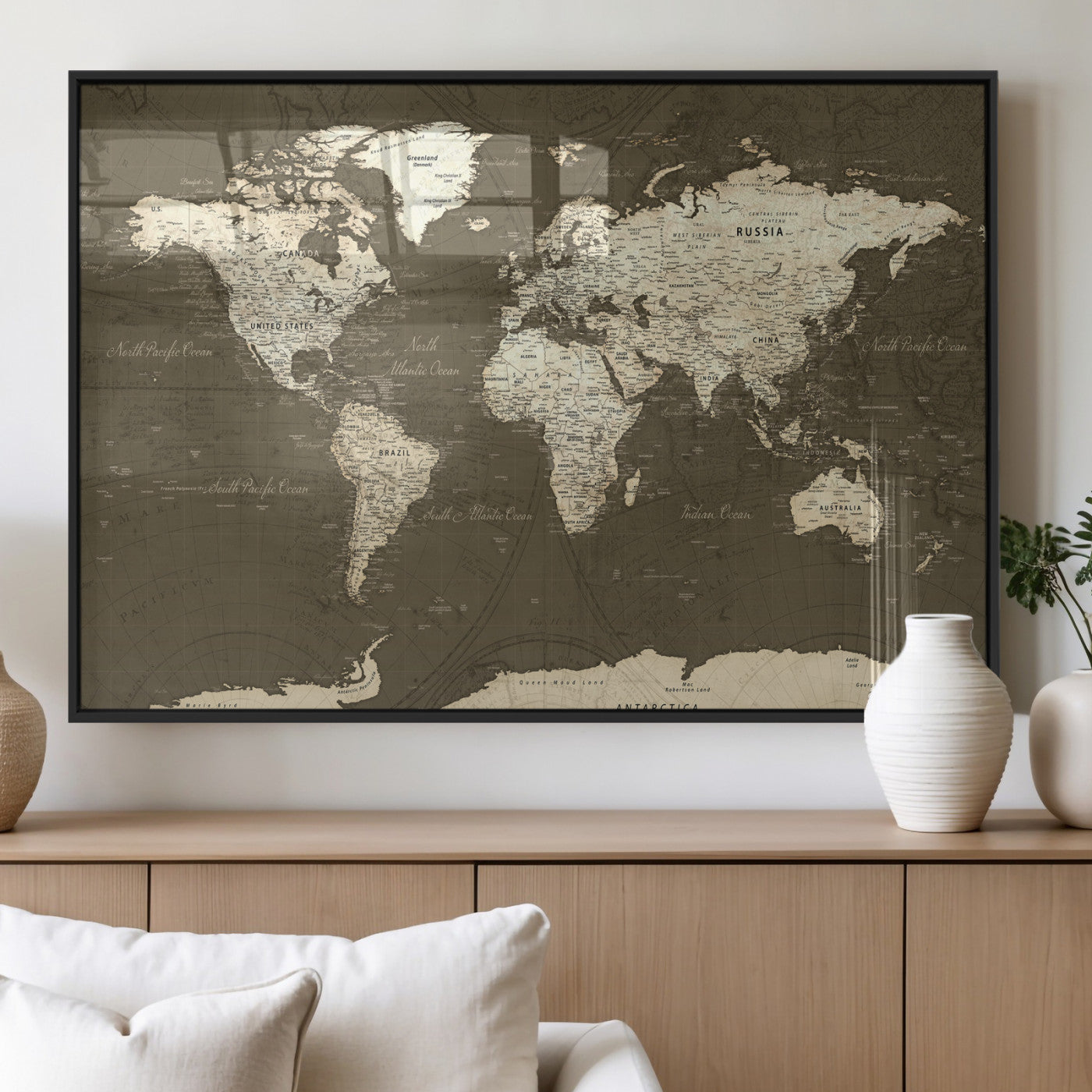 33202610-MGV-CV-36X24 - World Map Wall Art Canvas Print, Modern Decorative Framed Map Artwork Prints for Living Room, Office, Bedroom Wall Decor