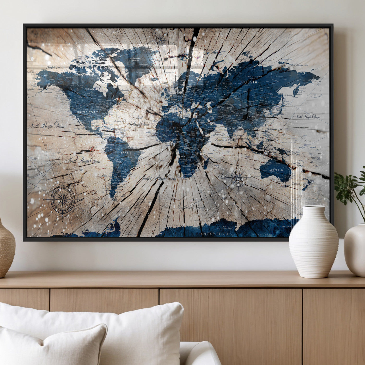 19478704-MGV-CV-36X24 - World Map Wall Art Canvas Print, Modern Decorative Framed Map Artwork Prints for Living Room, Office, Bedroom Wall Decor