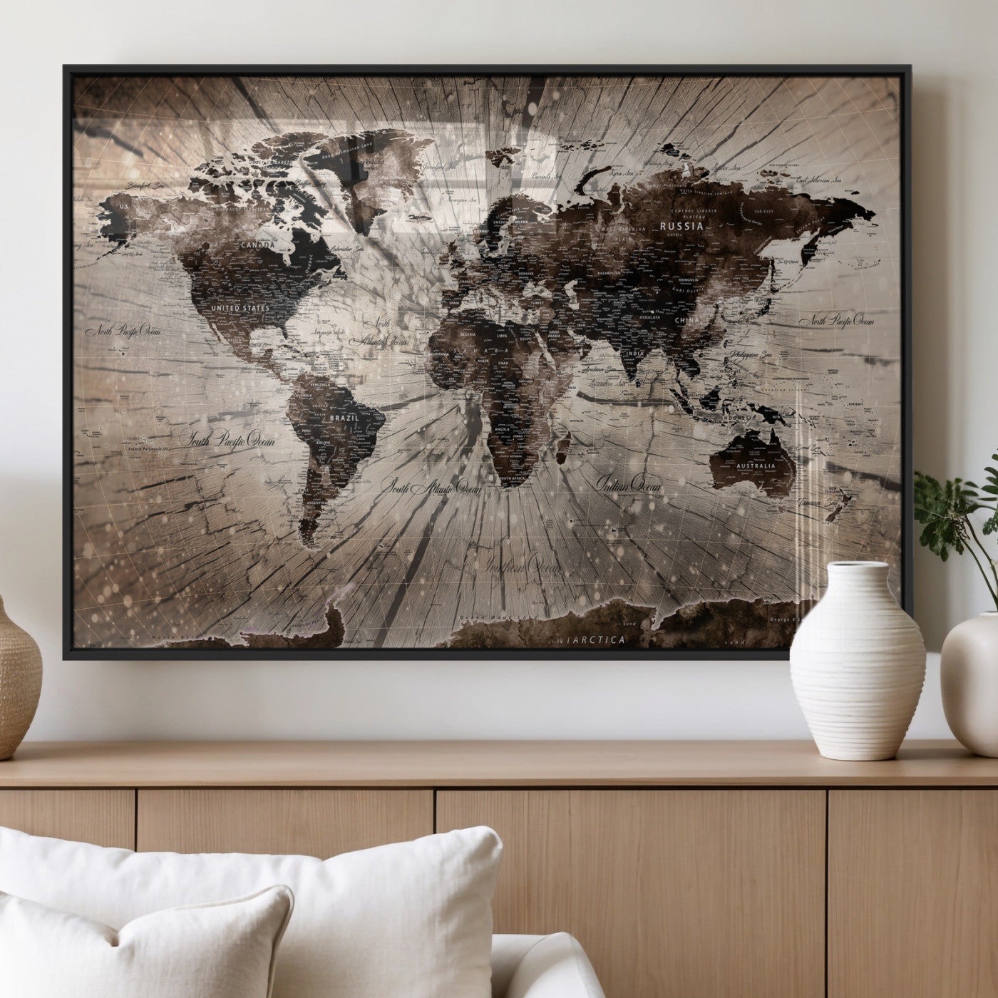 94623295-MGV-CV-36X24 - World Map Wall Art Canvas Print, Modern Decorative Framed Map Artwork Prints for Living Room, Office, Bedroom Wall Decor