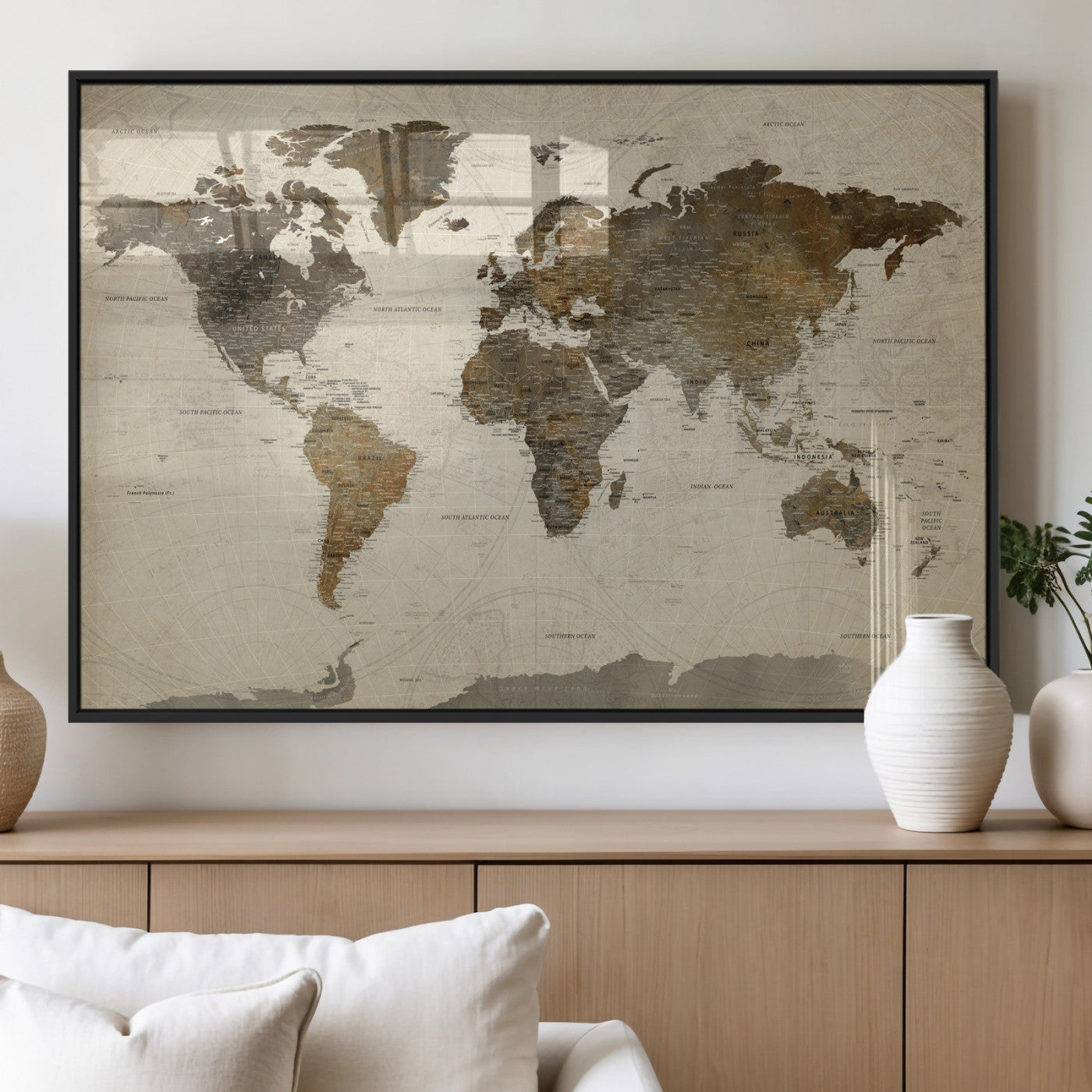 49623468-MGV-CV-36X24 - World Map Wall Art Canvas Print, Modern Decorative Framed Map Artwork Prints for Living Room, Office, Bedroom Wall Decor