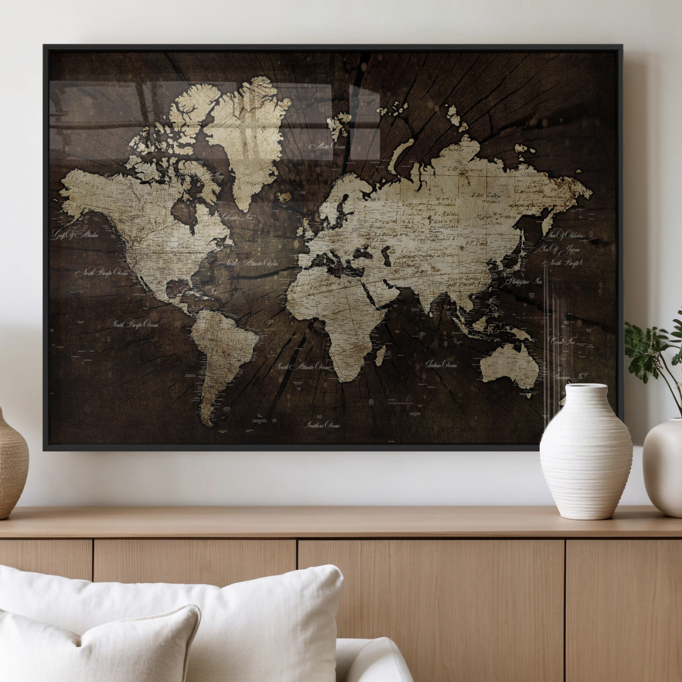 40991509-MGV-CV-36X24 - World Map Wall Art Canvas Print, Modern Decorative Framed Map Artwork Prints for Living Room, Office, Bedroom Wall Decor