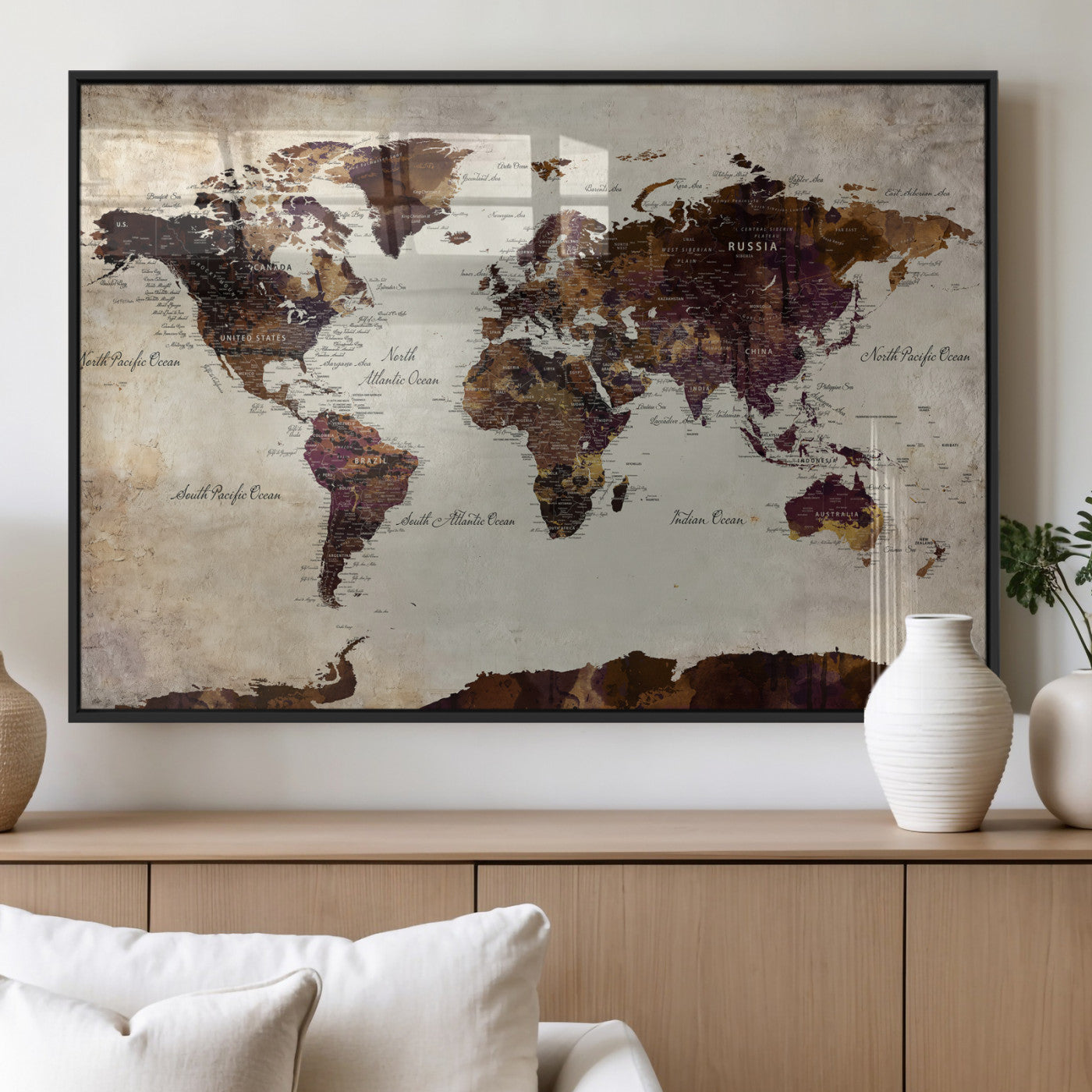 50611123-MGV-CV-36X24 - World Map Canvas Triptych – Colorful Global Wall Art for Living Rooms, Offices, and Study Spaces