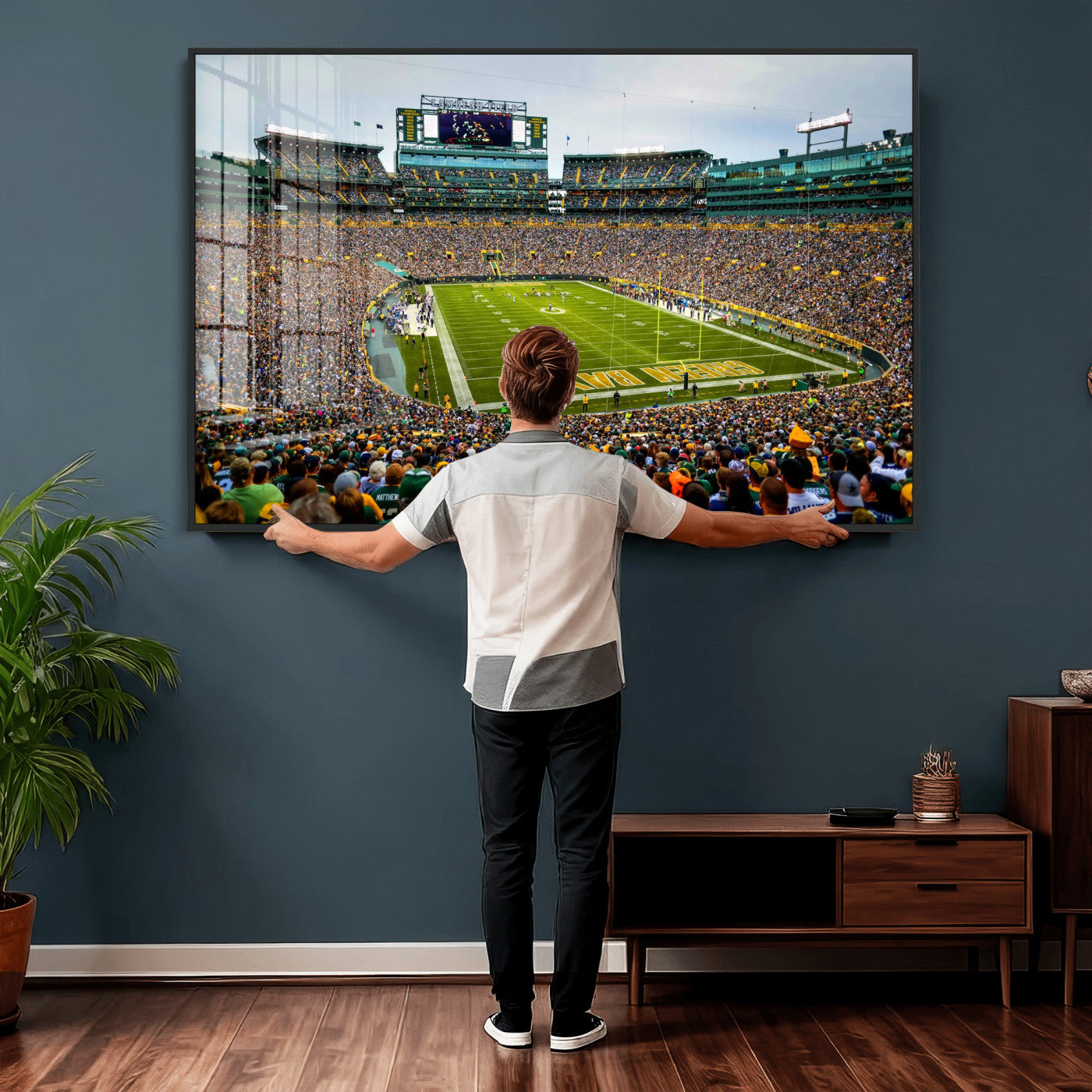56521752-MGV-CV-36X24 - Green Bay Packers Stadium Wall Art Canvas Print, Lambeau Field Football Stadium Artwork, Framed Wall Art Ready to Hang