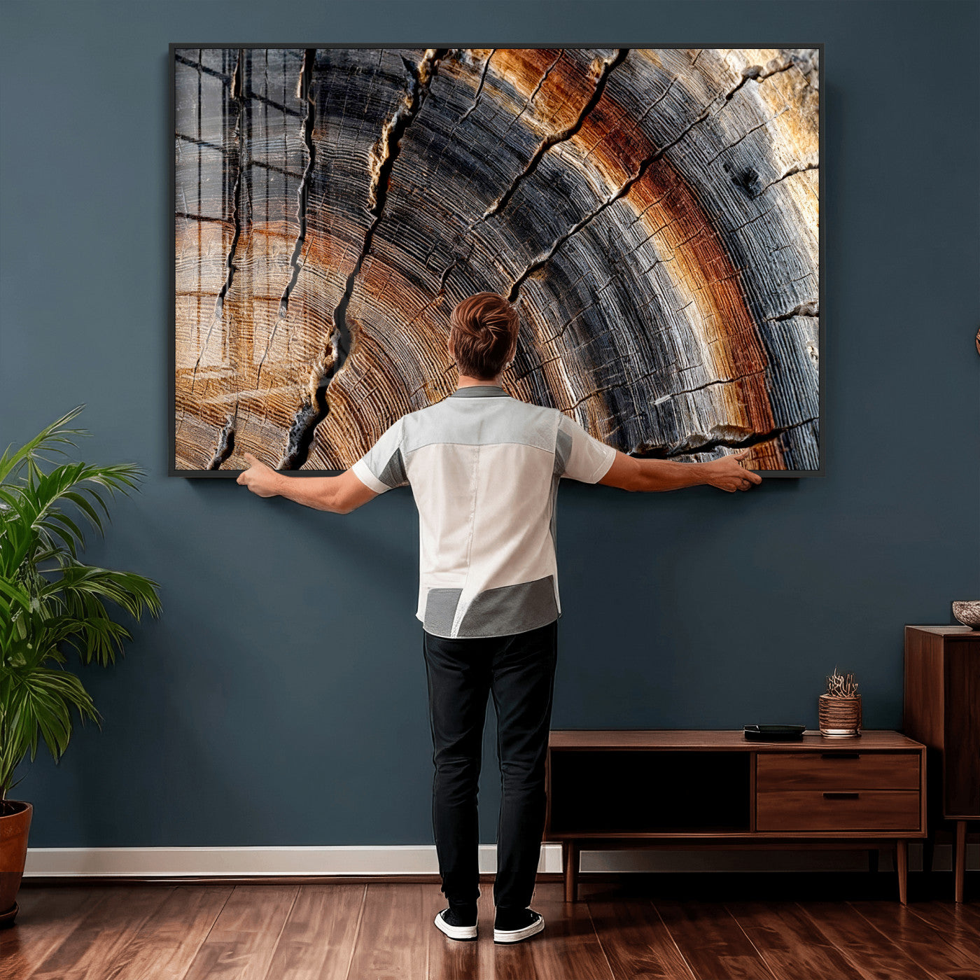 92693966E-MGV-CV-36X24 - Framed Large Abstract Wood Grain Canvas Print, Tree Ring Pattern Wall Art, Framed Canvas Ready to Hang