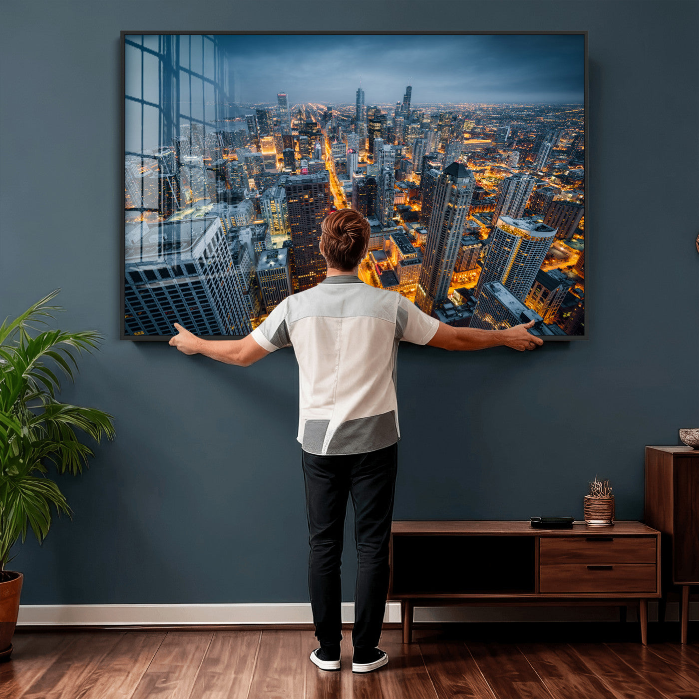 81742538-MGV-CV-36X24 - Chicago Wall Art Canvas Print, Chicago City Downtown Night Cityscape Print for Modern Urban Wall Decor