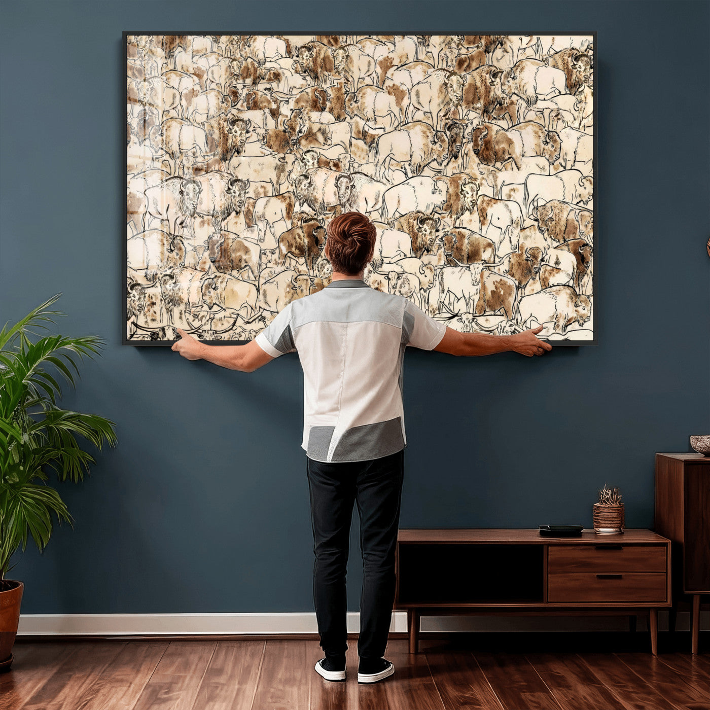 50142019-MGV-CV-36X24 - Farmhouse Animals Wall Art Canvas Print - Abstract Farm Animal Drawing Mid-Century Wall Art for Cabin Decor