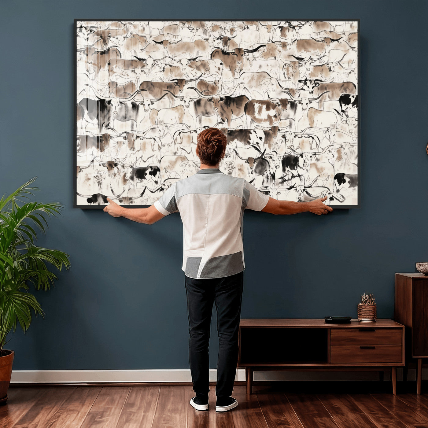 66685375-MGV-CV-36X24 - Farmhouse Animals Wall Art Canvas Print - Abstract Farm Animal Drawing Mid-Century Wall Art for Cabin Decor