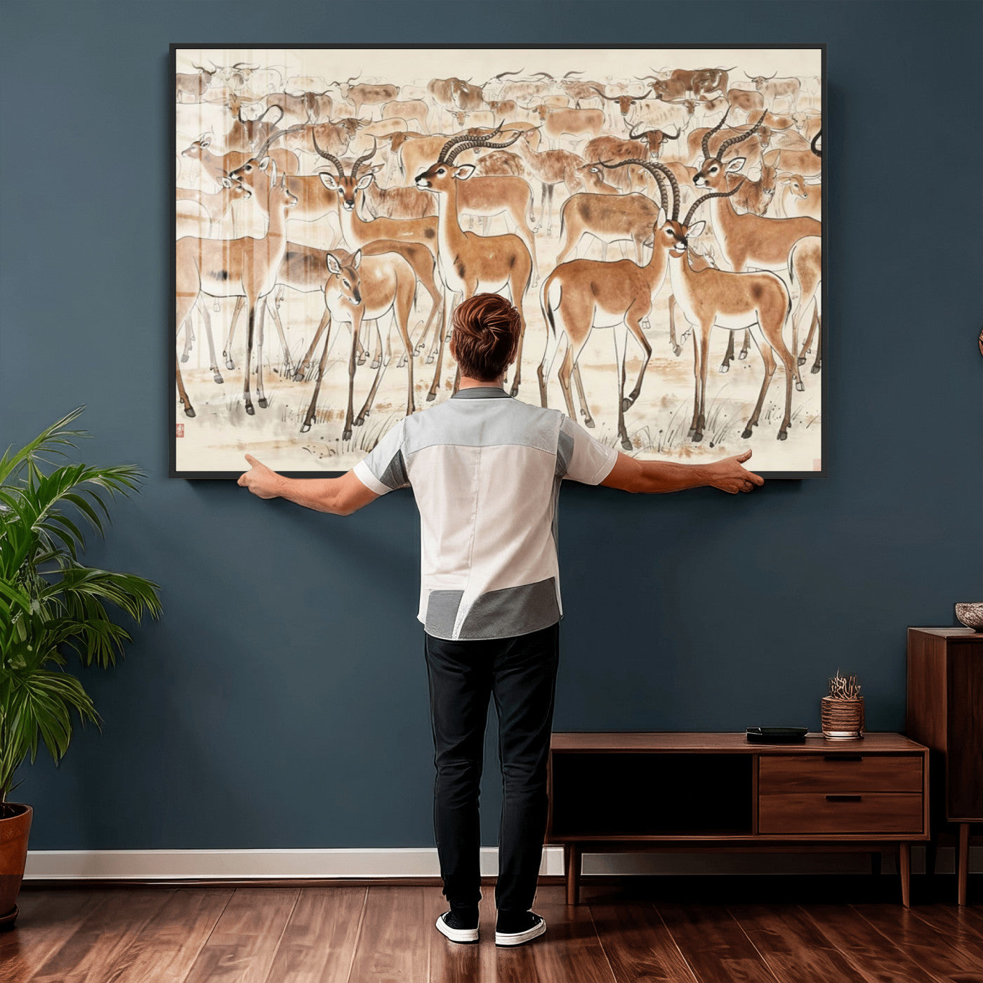 67375088-MGV-CV-36X24 - Farmhouse Animals Wall Art Canvas Print - Abstract Farm Animal Drawing Mid-Century Wall Art for Cabin Decor