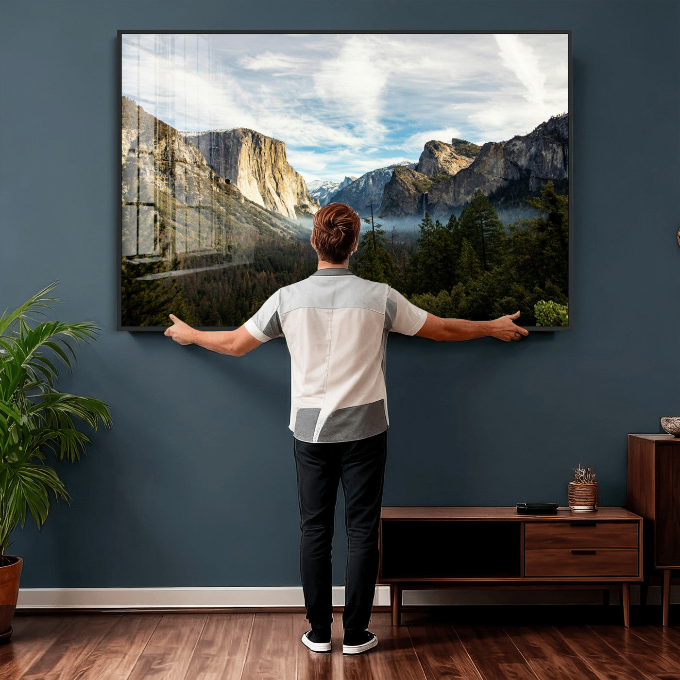15089394-MGV-CV-36X24 - Yosemite Valley Mountain Landscape Wall Art Canvas Print, Granite Cliff Forest Valley Canvas Print, California National Park Scenic Art Printing