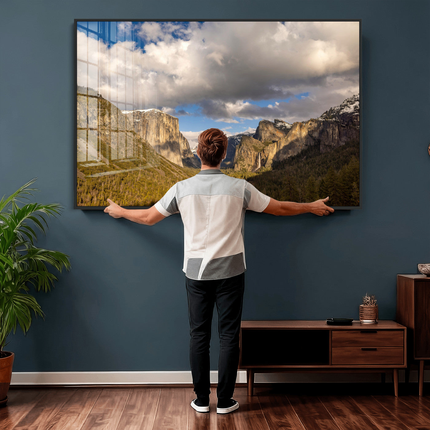 51451302-MGV-CV-36X24 - Yosemite Valley Mountain Landscape Wall Art Canvas Print, Granite Cliff Forest Valley Canvas Print, California National Park Scenic Art Printing