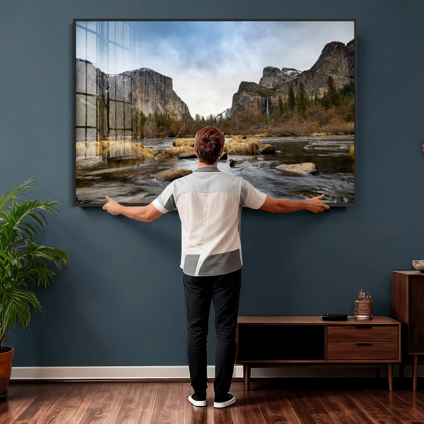 20458404-MGV-CV-36X24 - Yosemite Valley Mountain Landscape Wall Art Canvas Print, Granite Cliff Forest Valley Canvas Print, California National Park Scenic Art Printing