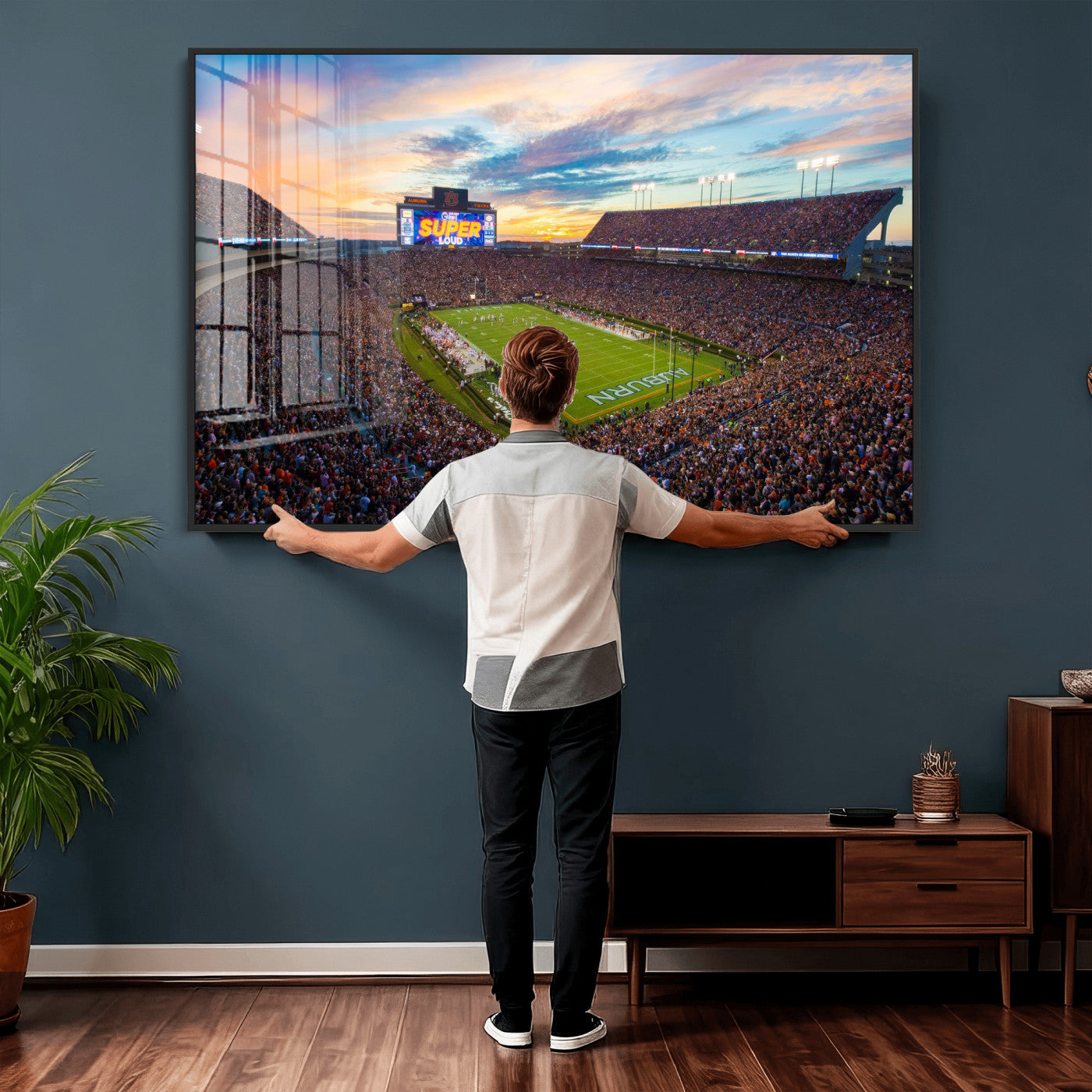 75203764-MGV-CV-36X24 - Auburn Stadium Sunset Wall Art Canvas Print, Jordan Hare Stadium Game Day Crowd, Auburn Tigers Football Artwork