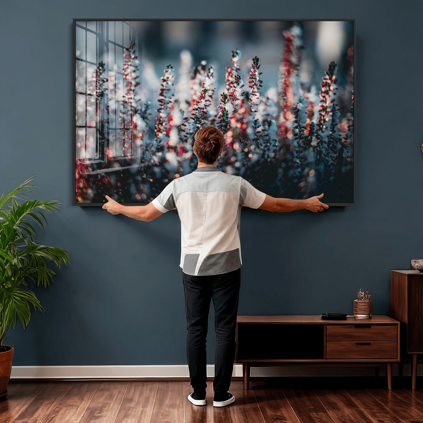 82063935-MGV-CV-36X24 - Winter Heather Wall Art Canvas Print, Frosted Floral Nature Art, Moody Botanical Wall Decor