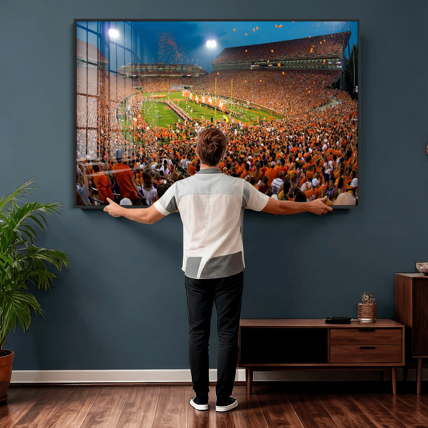 42850097-MGV-CV-36X24 - Clemson Tigers Memorial Stadium Wall Art Canvas Print, Death Valley Football Stadium Artwork, Packed Game Night Crowd Scene