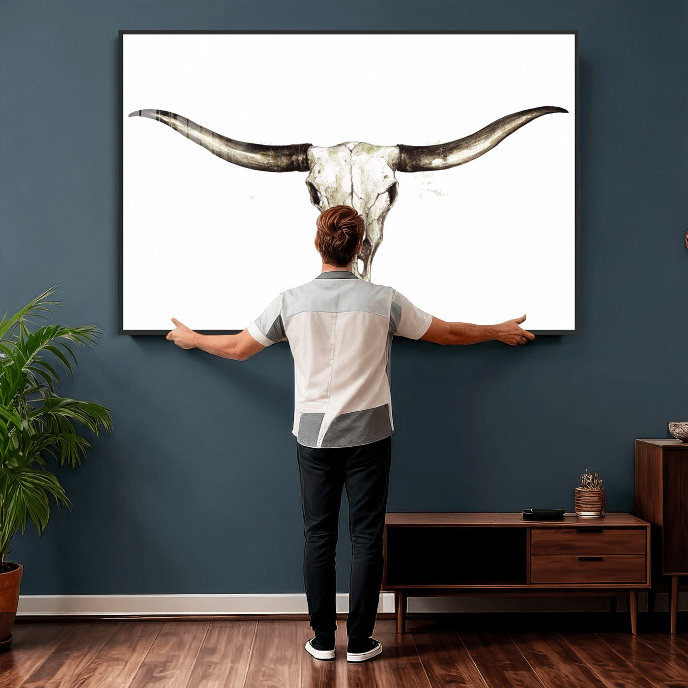 42788678A-MGV-CV-36X24 - Longhorn Skull Wall Art Canvas Print – Rustic Western Artwork Print for Living Room Wall Decor
