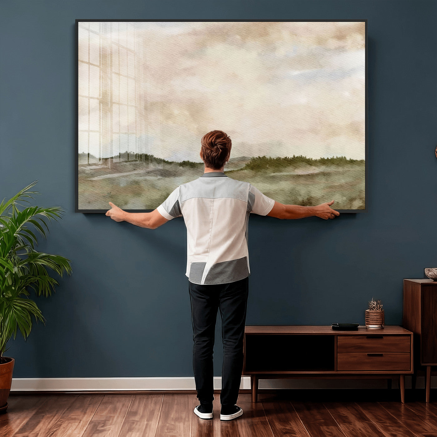 13578069-MGV-CV-36X24 - Abstract Landscape Wall Art Canvas Print, Watercolor Pastoral Landscape Painting Wall Decor for Modern Farmhouse Interiors
