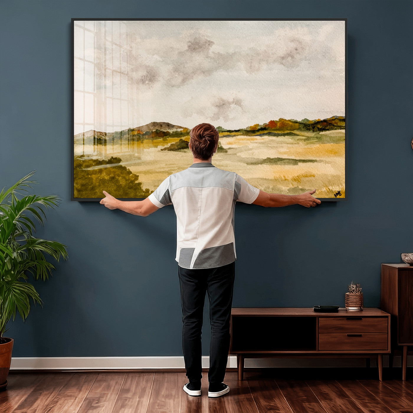 94151004-MGV-CV-36X24 - Watercolor Abstract Countryside Wall Art Canvas Print, Neutral Pastoral Landscape Painting Wall Decor for Modern Farmhouse Interiors