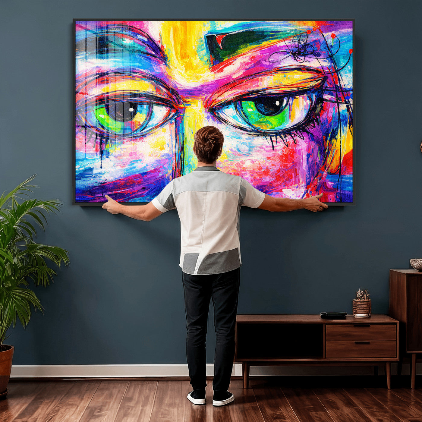 99390655-MGV-CV-36X24 - Colorful Abstract Face Wall Art Canvas Print – Modern Pop Art Portrait Artwork for Contemporary Living Room Decor