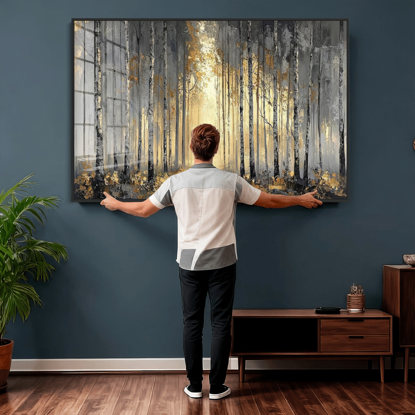 41017042-MGV-CV-36X24 - Abstract Birch Forest Wall Art Canvas Print – Modern Neutral Woodland Landscape Artwork for Living Room Decor