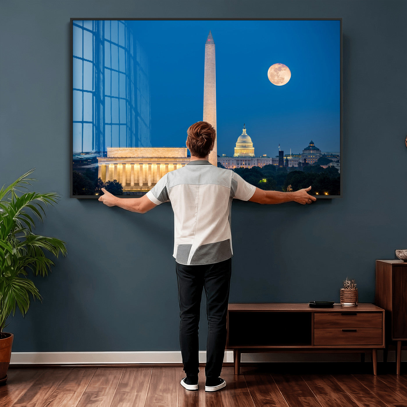 96712946-MGV-CV-36X24 - Washington DC Skyline Wall Art Canvas Print – Lincoln Memorial, Washington Monument and US Capitol Night Cityscape Artwork