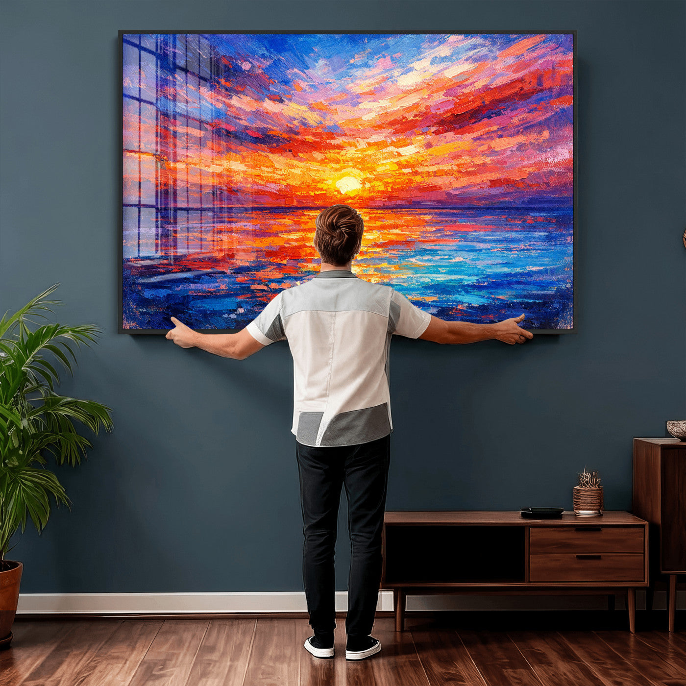 54915078-MGV-CV-36X24 - Colorful Knife Ocean Sunset Canvas — Orange Pink Teal Expressionist Sea Print | Colorful Coastal Wall Art | Vibrant Beach Decor Gift