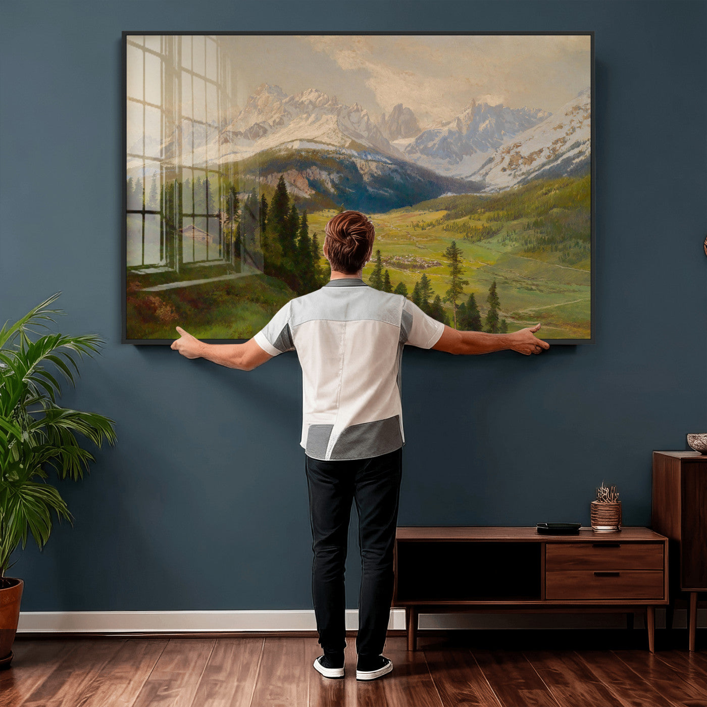 23120262-MGV-CV-36X24 - Konrad Petrides Sexten Village Canvas Print, Alpine Mountain Valley Painting, Dolomites Landscape Art