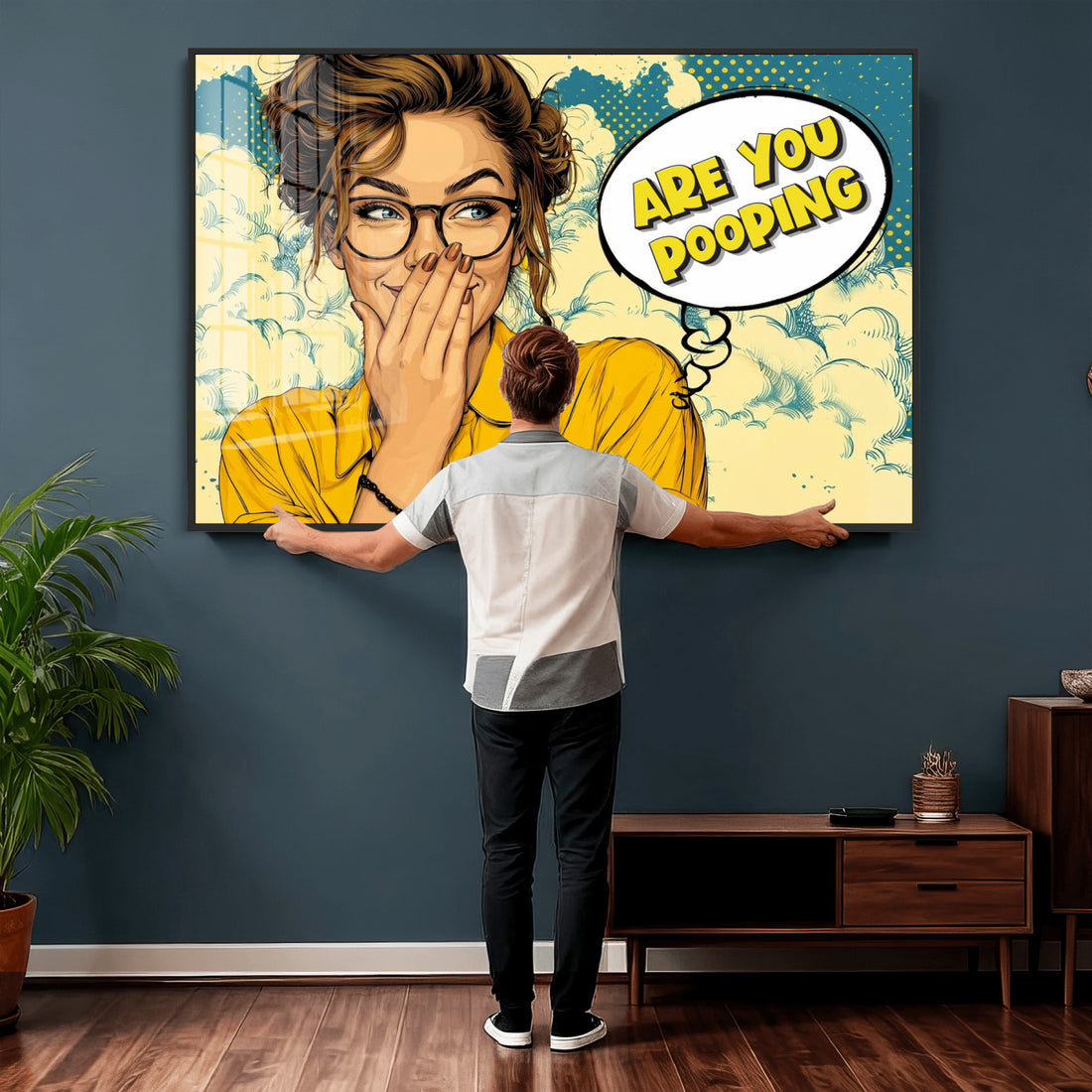Pop Art Bathroom Sign Wall Art Canvas Print | Funny Are You Pooping Comic Sign